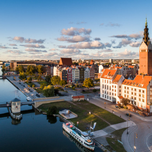 Elblag, lotnicza panorama strego miasta. EU, PL, Warm-Maz. Lotnicze.